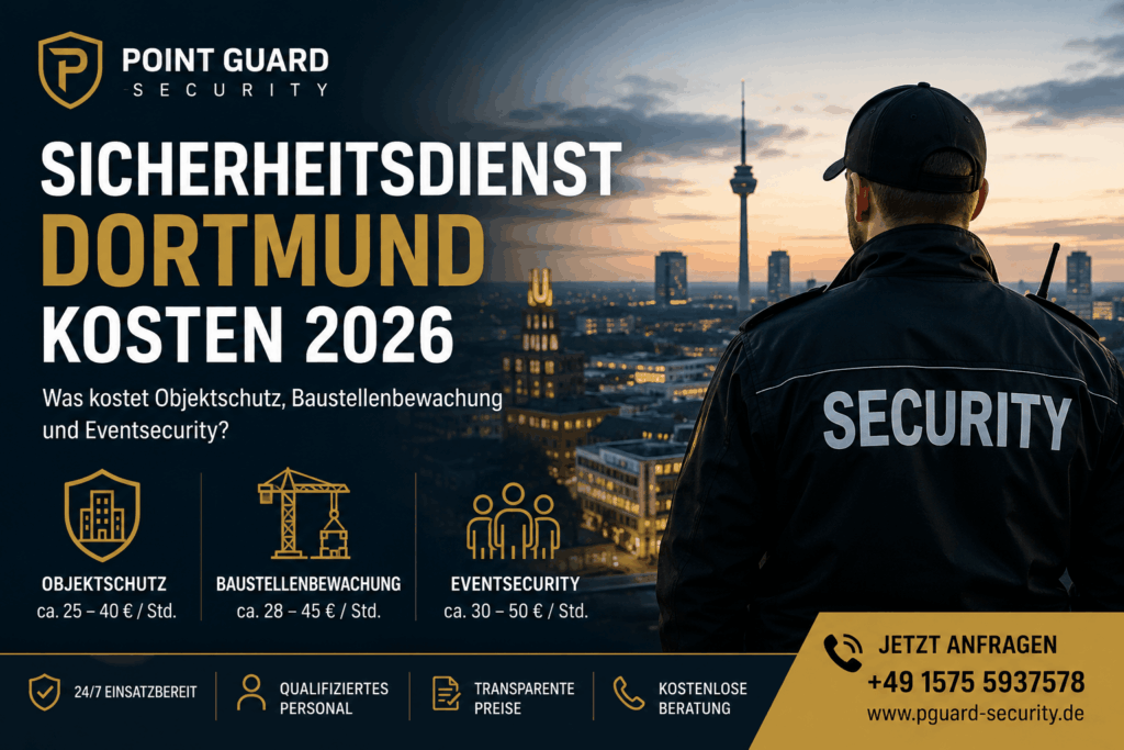 Sicherheitsdienst in Dortmund mit Informationen zu Kosten für Objektschutz, Baustellenbewachung und Eventsecurity 2026